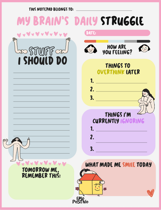 My Brain’s Daily Struggle Notepad – Funny To-Do List, Mental Health Stationery