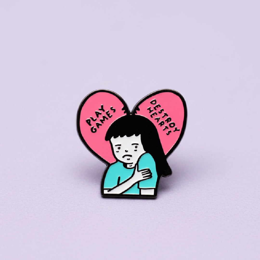 Play Games Destroy Hearts Enamel Pin – Emotional Pin
