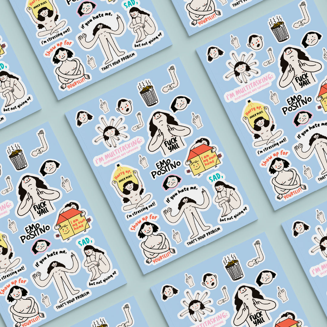Sticker Sheet - Funny Emotional Stickers, Self-Love & Mental Health Art