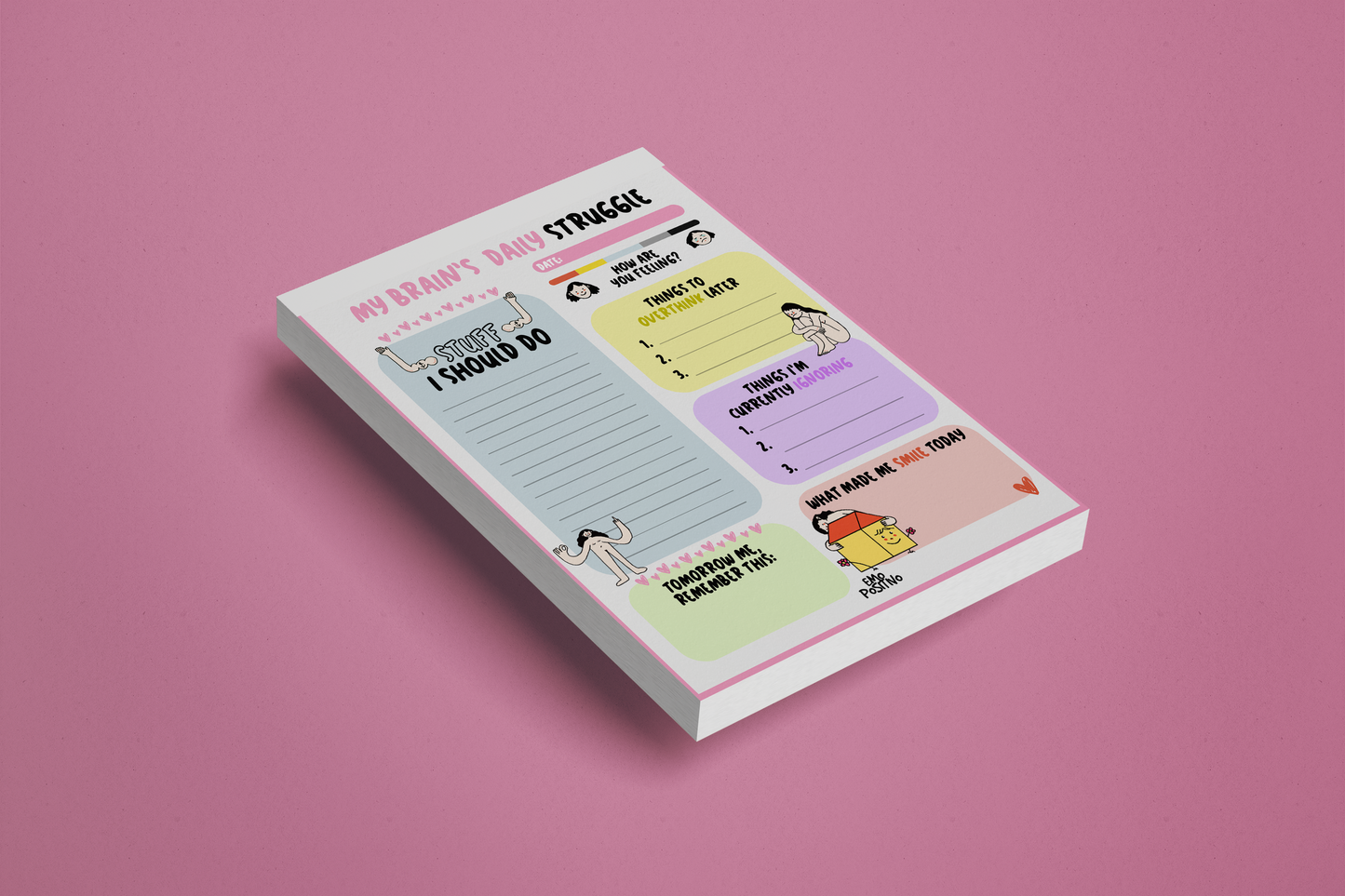 My Brain’s Daily Struggle Notepad – Funny To-Do List, Mental Health Stationery